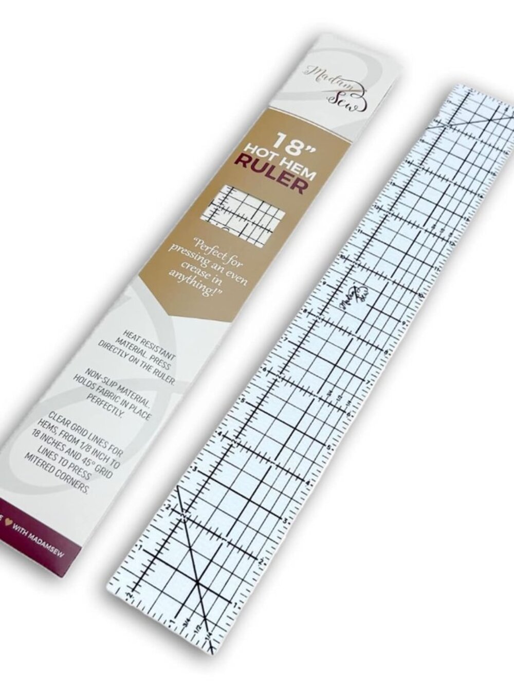Hot Hem Ruler for Sewing and Quilting – Non-Slip Ironing Hot Ruler and Pleats wi